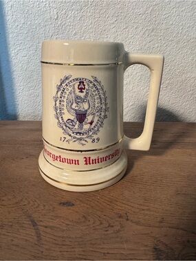 Georgetown University Cream Ceramic Stein with Gold Trim